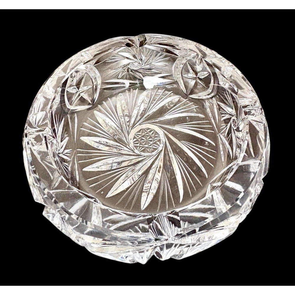 Stunning Vintage Heavy Hand Cut Lead Crystal‎ 6" Cigar Cigarette Ashtray